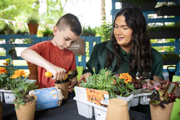 Hannah McAtamney from Dobbies Antrim with Ronan (7) at a recent Little Seedlings Club session